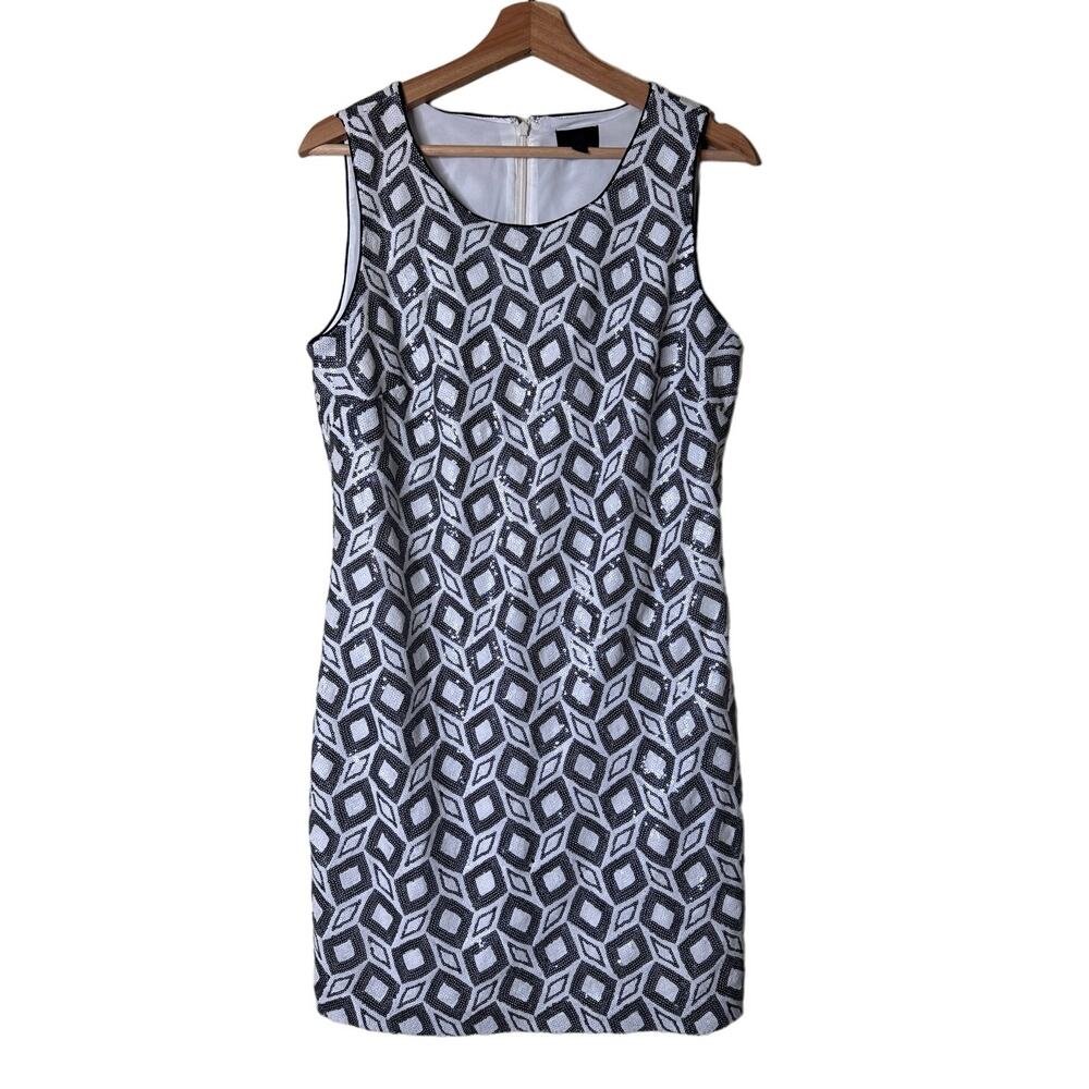 Banana Republic Monogram Black and White Geo Pattern Sequin Shift Dress